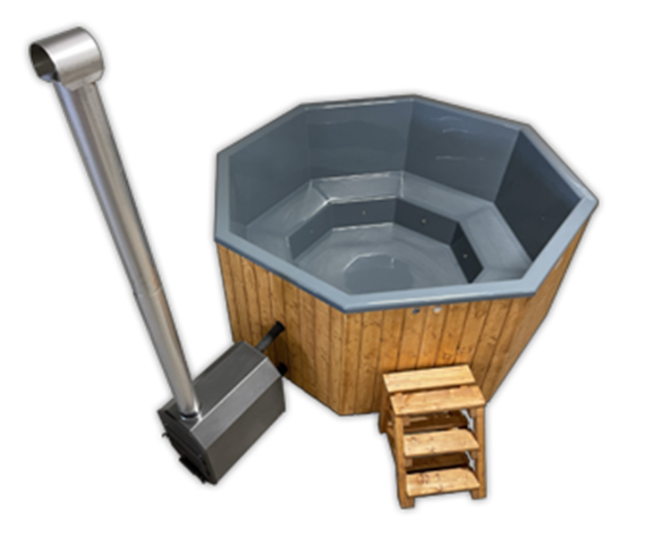 2.4×2.4 m 8-cornered hot tub with fiberglass interior, external stove