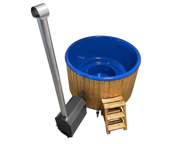 2m hot tub with ergonomic fiberglass interior and external stove