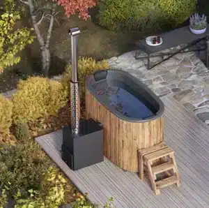 1,85×0,95m oval hot tub with outside stove