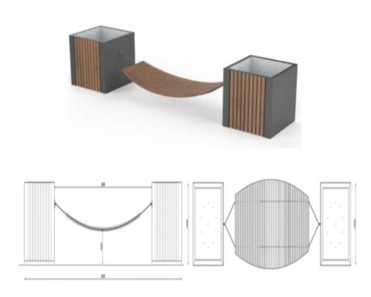 Bench Wave urban hammock with plant pots