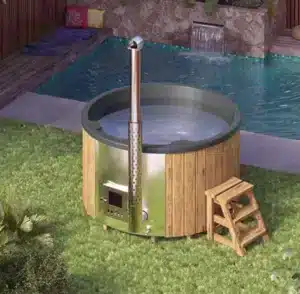 2m round Hot Tub with integrated wood-fired stove for 5 people