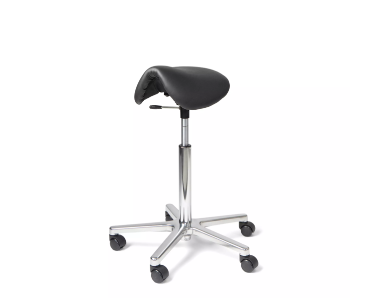 Matilda swing saddle chair, black leather upholstery