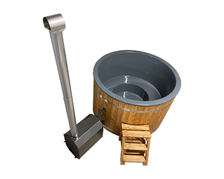 1.75m hot tub with fiberglass liner, external stove
