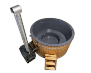 2.2m hot tub with fibrglass liner, external stove