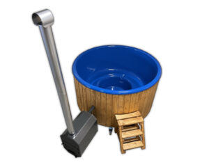 2m hot tub with ergonomic fiberglass liner, external stove