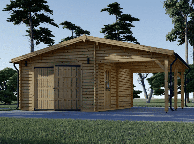 Compact garage with carport (7m x 6m), 44mm