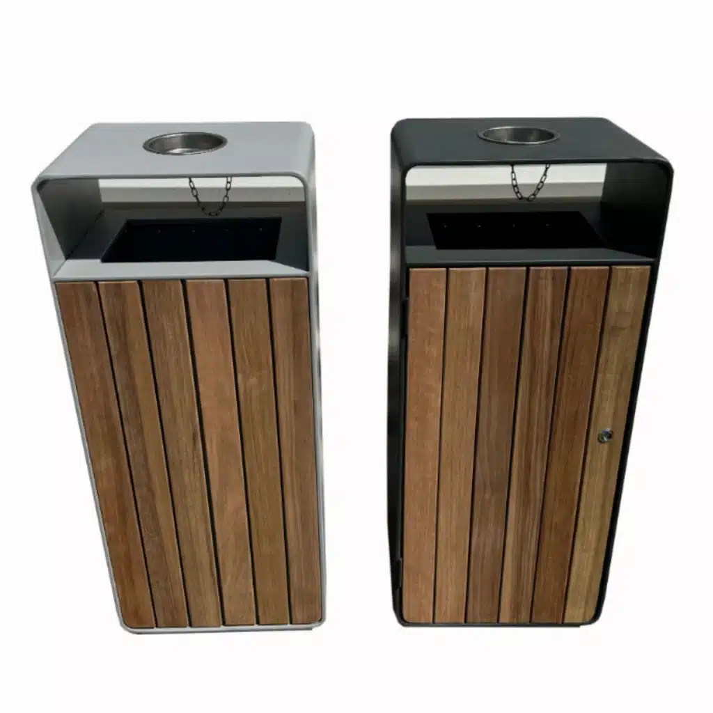 Outdoor dustbin with canopy, galvanised steel bucket and ashtray