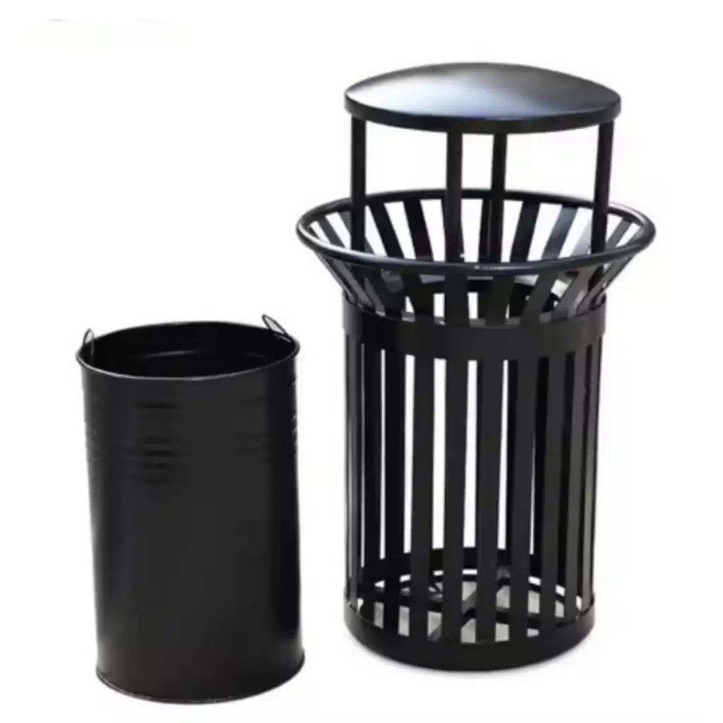 Outdoor dustbin with canopy, galvanised steel bucket and ashtray